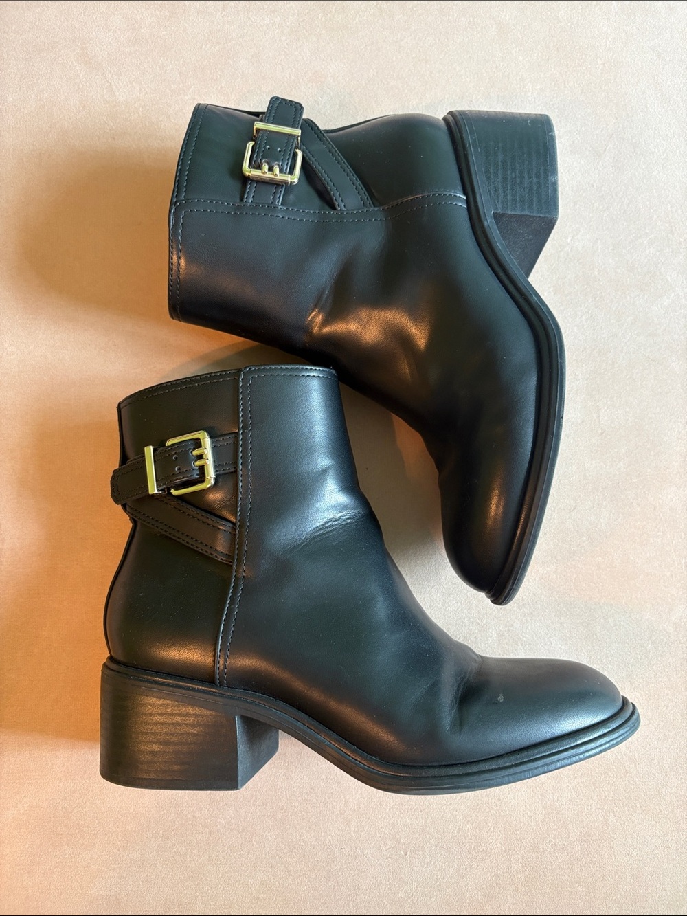 Kelly & Katie Black Leather Ankle Boots with Buckle Detail